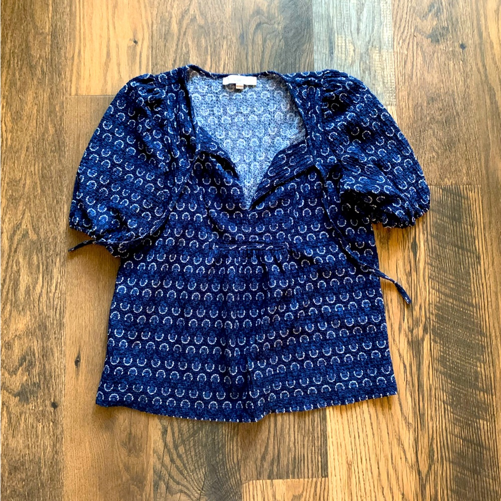 Navy blue peasant short sleeve shirt